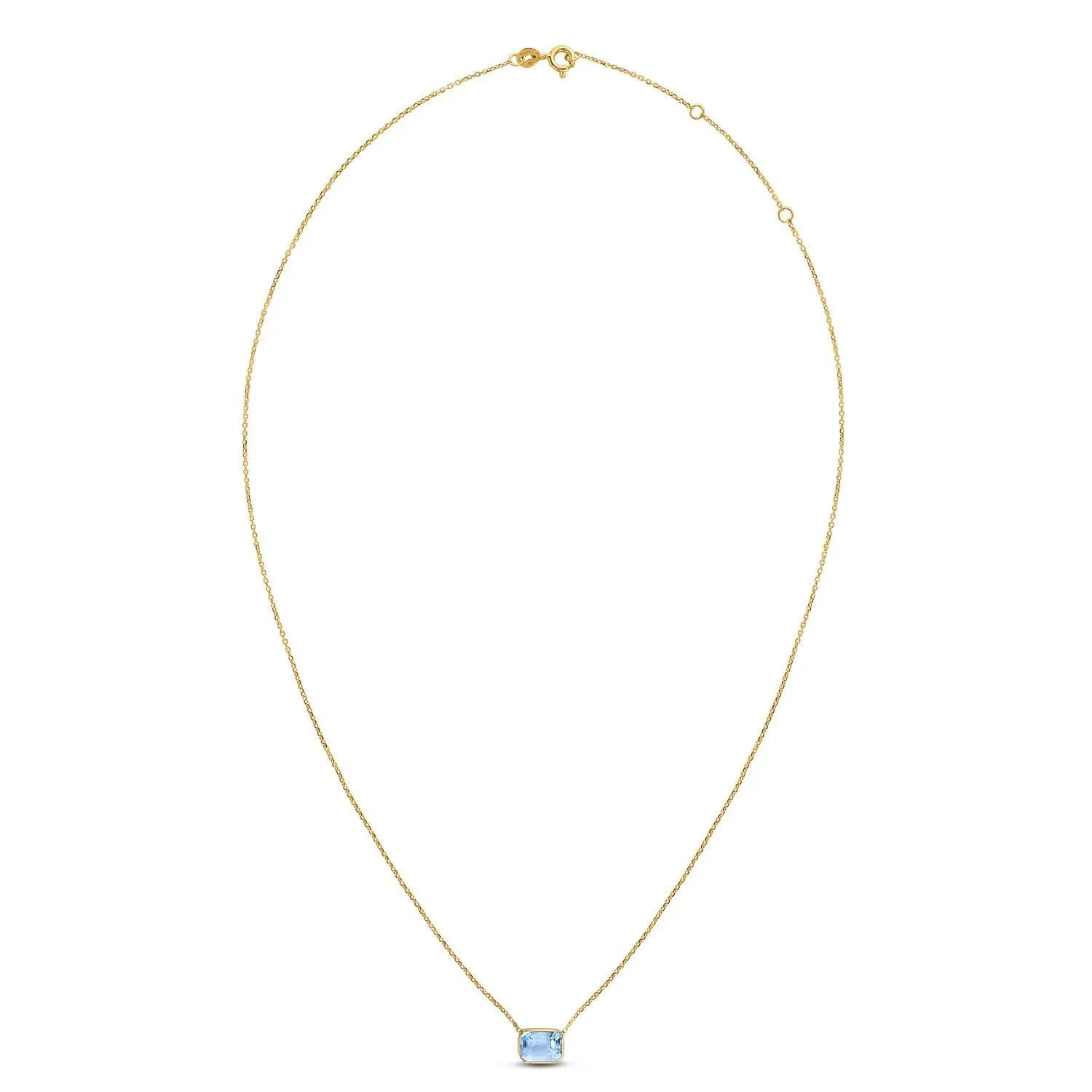 14K Yellow Gold Emerald Cut Blue Topaz Necklace - Peelerie